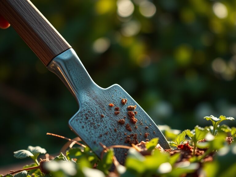 Using a garden hoe for vegetable breaking